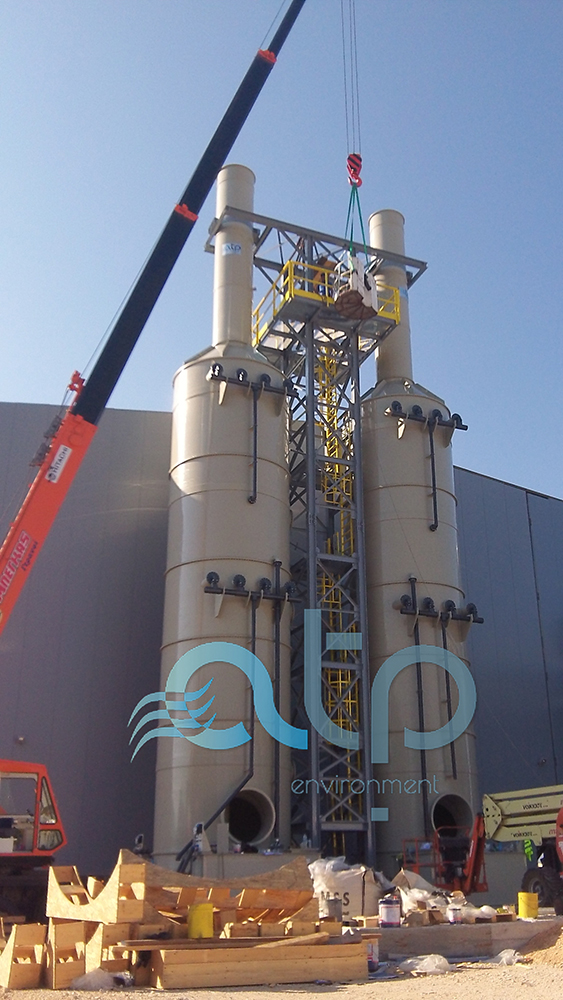 twin bioscrubber towers for odor reduction atp environment