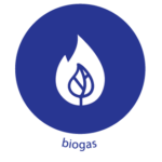 Biogas industry logo featuring a leaf and gas symbol.